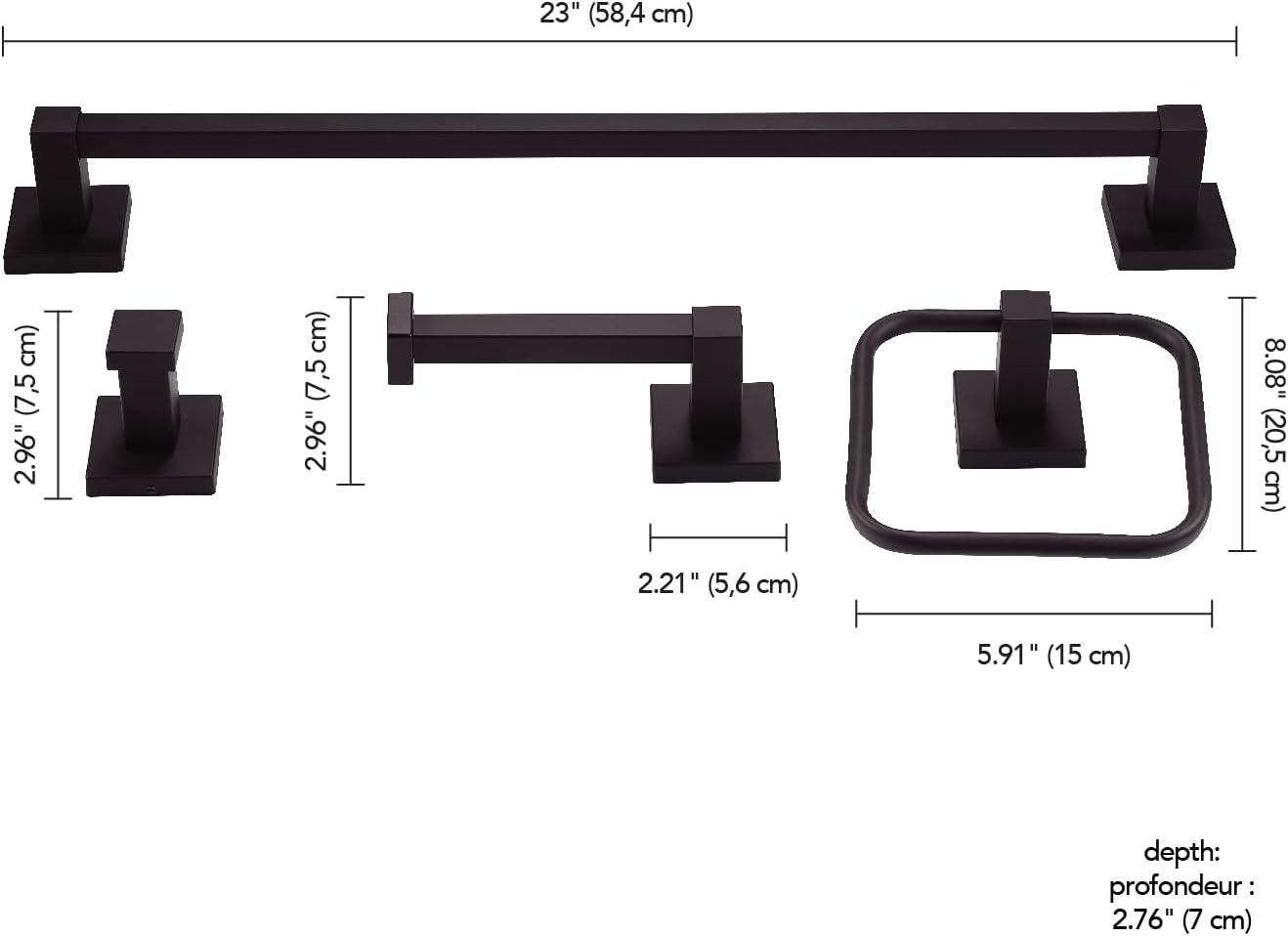 image:imageGLOBE Electric 51863 Auckland 5Piece AllinOne Bathroom Set Black Faux Wood 3Light Vanity Light with Seeded Glass Shades Towel Bar Towel Ring Robe Hook Toilet Paper Holder