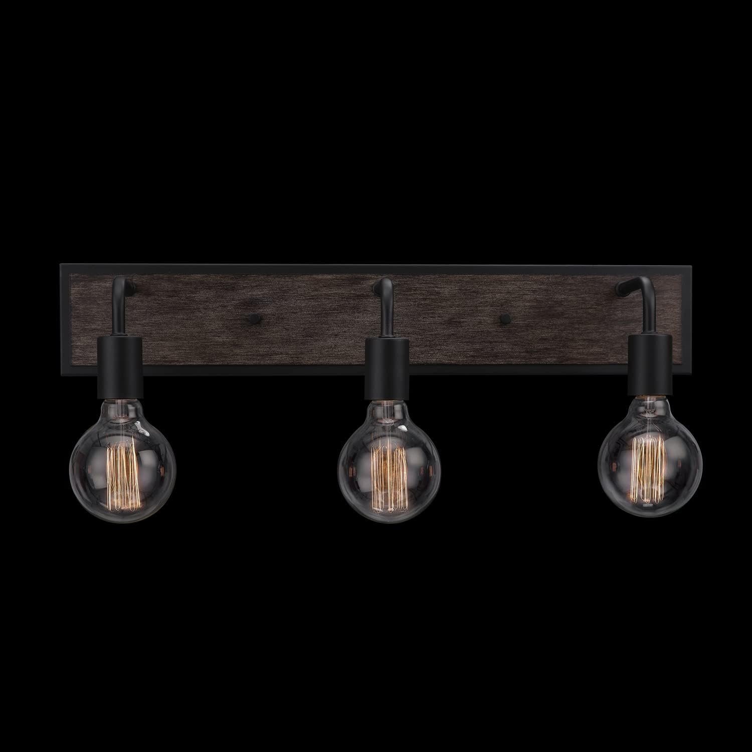 image:imageGLOBE Electric 51863 Auckland 5Piece AllinOne Bathroom Set Black Faux Wood 3Light Vanity Light with Seeded Glass Shades Towel Bar Towel Ring Robe Hook Toilet Paper Holder