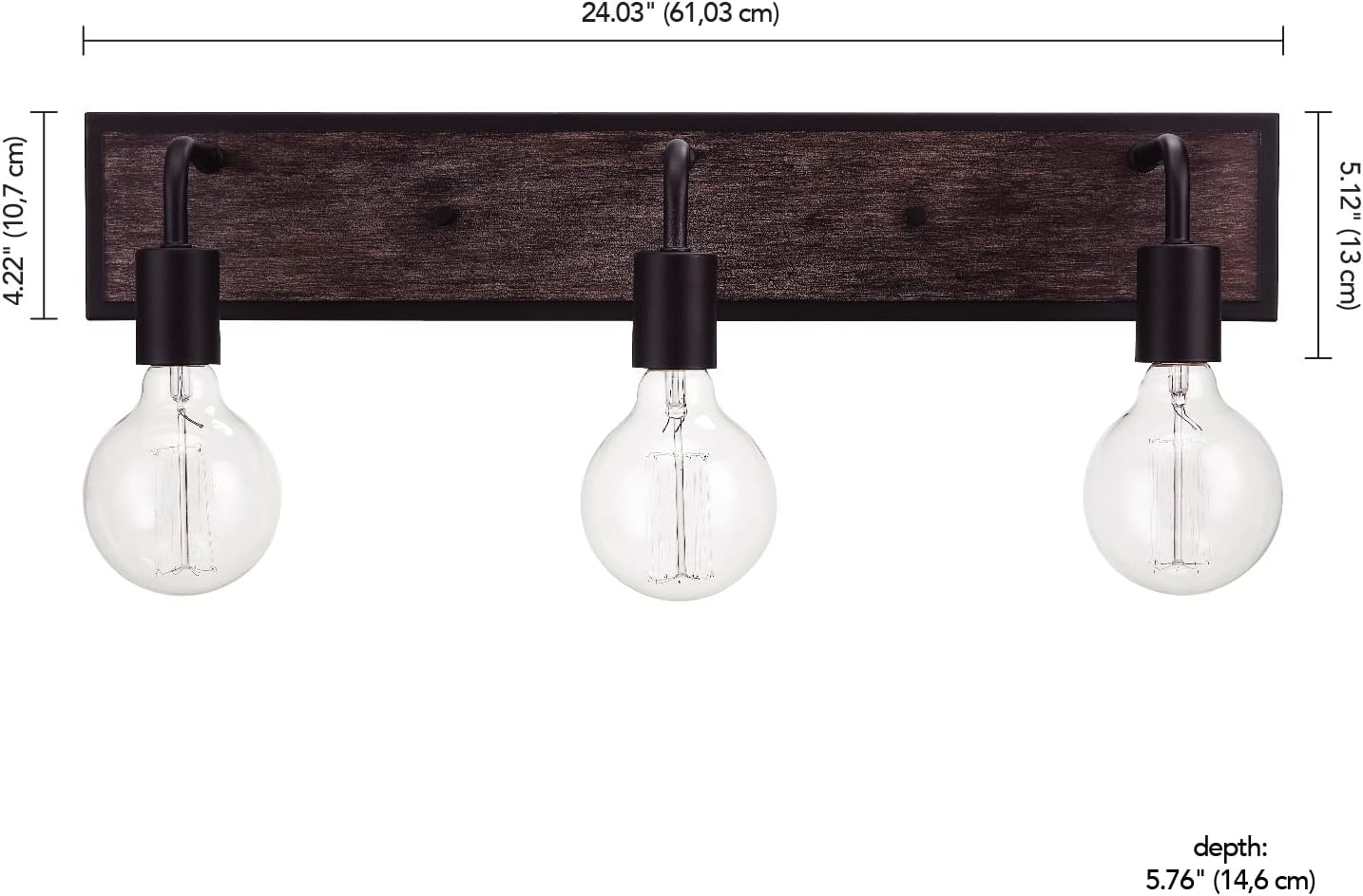 image:imageGLOBE Electric 51863 Auckland 5Piece AllinOne Bathroom Set Black Faux Wood 3Light Vanity Light with Seeded Glass Shades Towel Bar Towel Ring Robe Hook Toilet Paper Holder