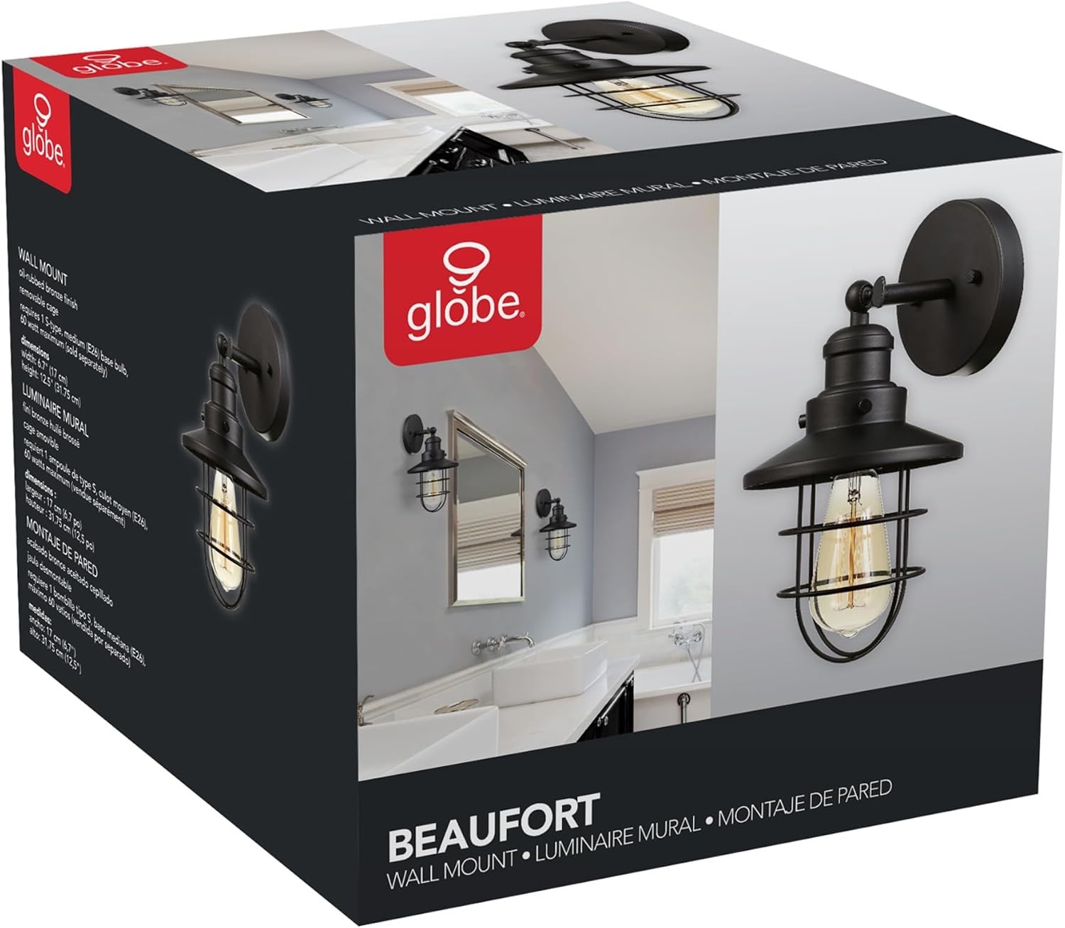 image:imageGLOBE Electric 59123 1Light Wall Sconce Dark Bronze Removable Cage Shade Wall Lighting Wall Lamp Dimmable Wall Lights for Bedroom Kitchen Sconces Wall Lighting Home Dcor Bulb Not IncludedDark Bronze