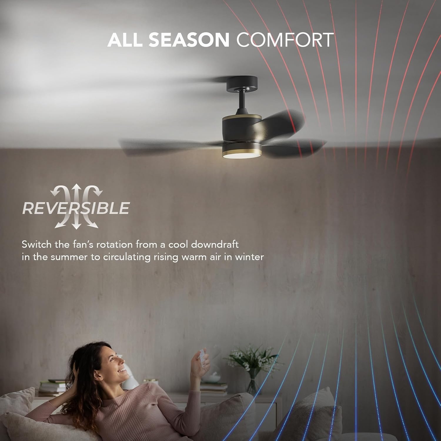 image:imageGLOBE Electric Edinburgh 48 in Smart Ceiling Fan with LED Light Remote Control Whisper Quiet DC Motor 6 Speeds Black with Brass Accents