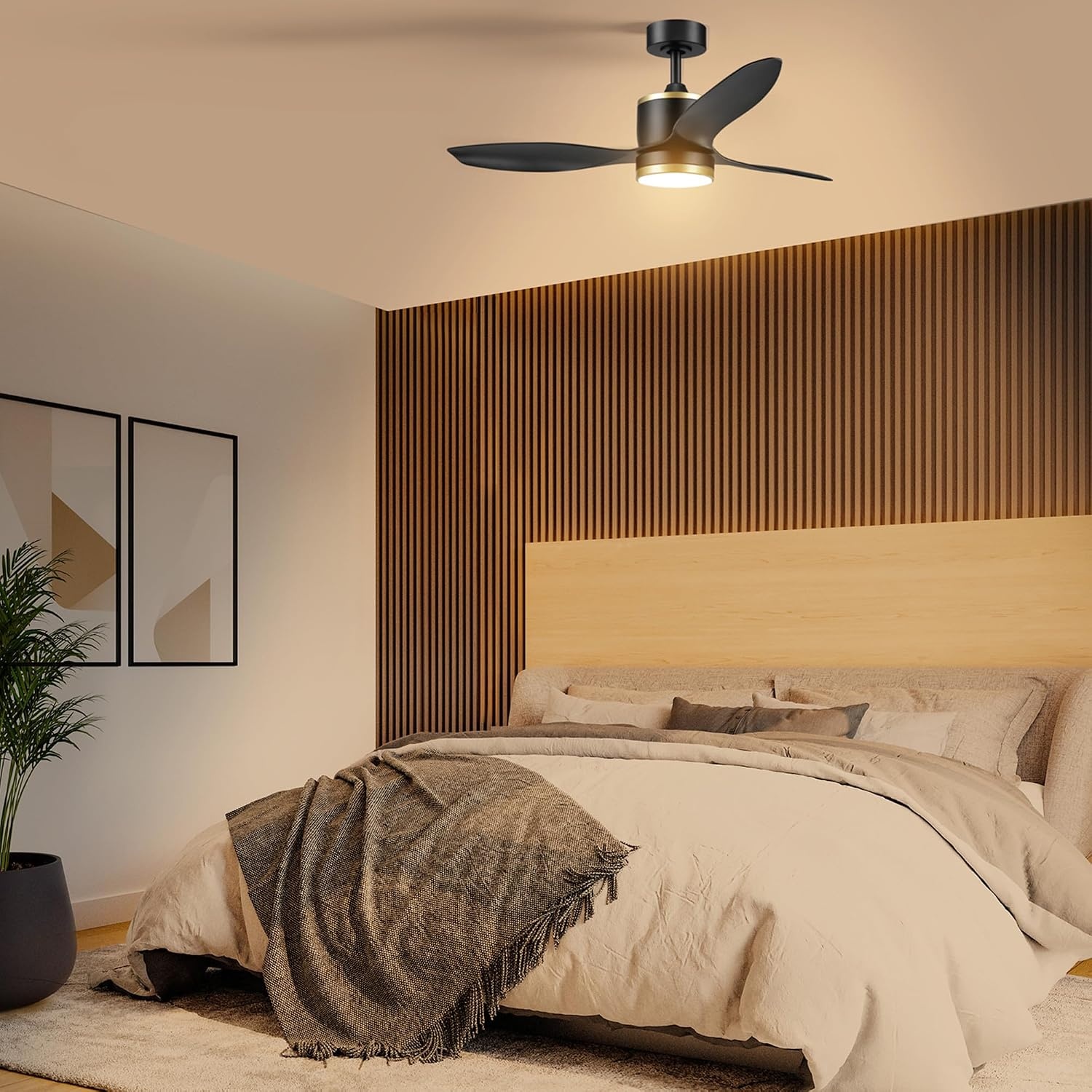 image:imageGLOBE Electric Edinburgh 48 in Smart Ceiling Fan with LED Light Remote Control Whisper Quiet DC Motor 6 Speeds Black with Brass Accents