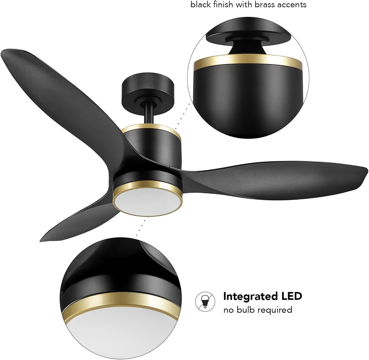 image:imageGLOBE Electric Edinburgh 48 in Smart Ceiling Fan with LED Light Remote Control Whisper Quiet DC Motor 6 Speeds Black with Brass Accents