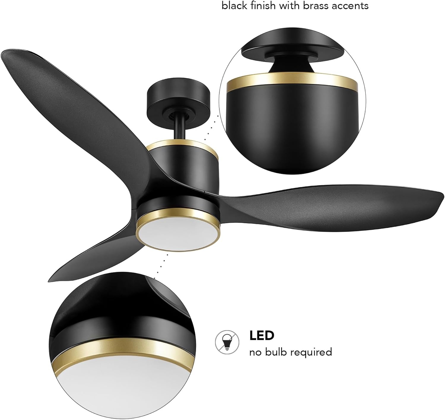 image:imageGLOBE Electric Edinburgh 48 in Smart Ceiling Fan with LED Light Remote Control Whisper Quiet DC Motor 6 Speeds Black with Brass Accents