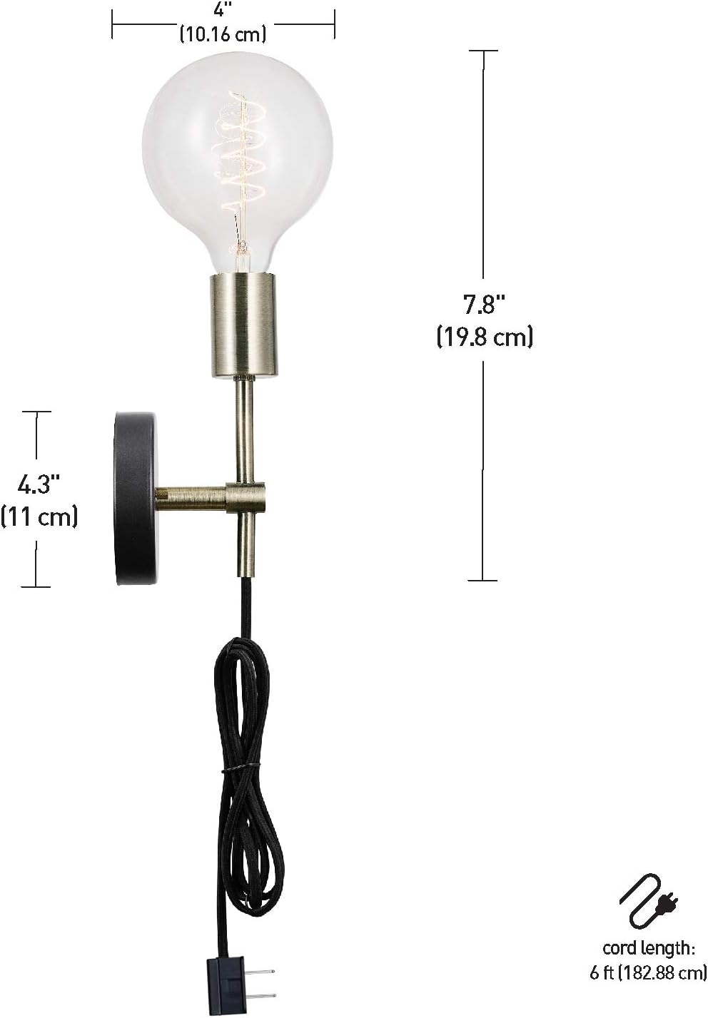 image:imageGLOBE Electric Owen 1Light Plugin or Hardwire Wall Sconce Antique Brass Socket Dark Bronze Cloth Cord 51371 Bulb Not IncludedPack of 1