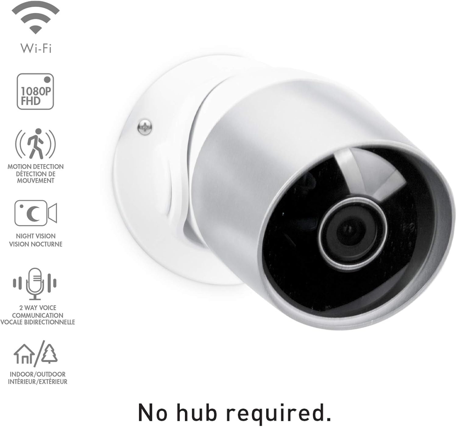 image:imageGLOBE Electric WiFi Smart IndoorOutdoor Security Camera No Hub Required Voice Activated 1080p Motion Detection 2Way Voice Night Vision Silver and White50108