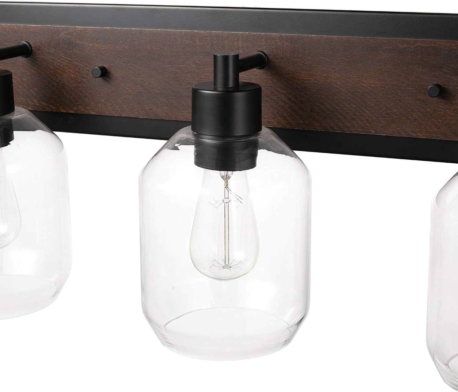 image:imageGLOBE Electric Williamsburg 3Light Vanity Light Matte Black Faux Wood Accent Clear Glass Shades