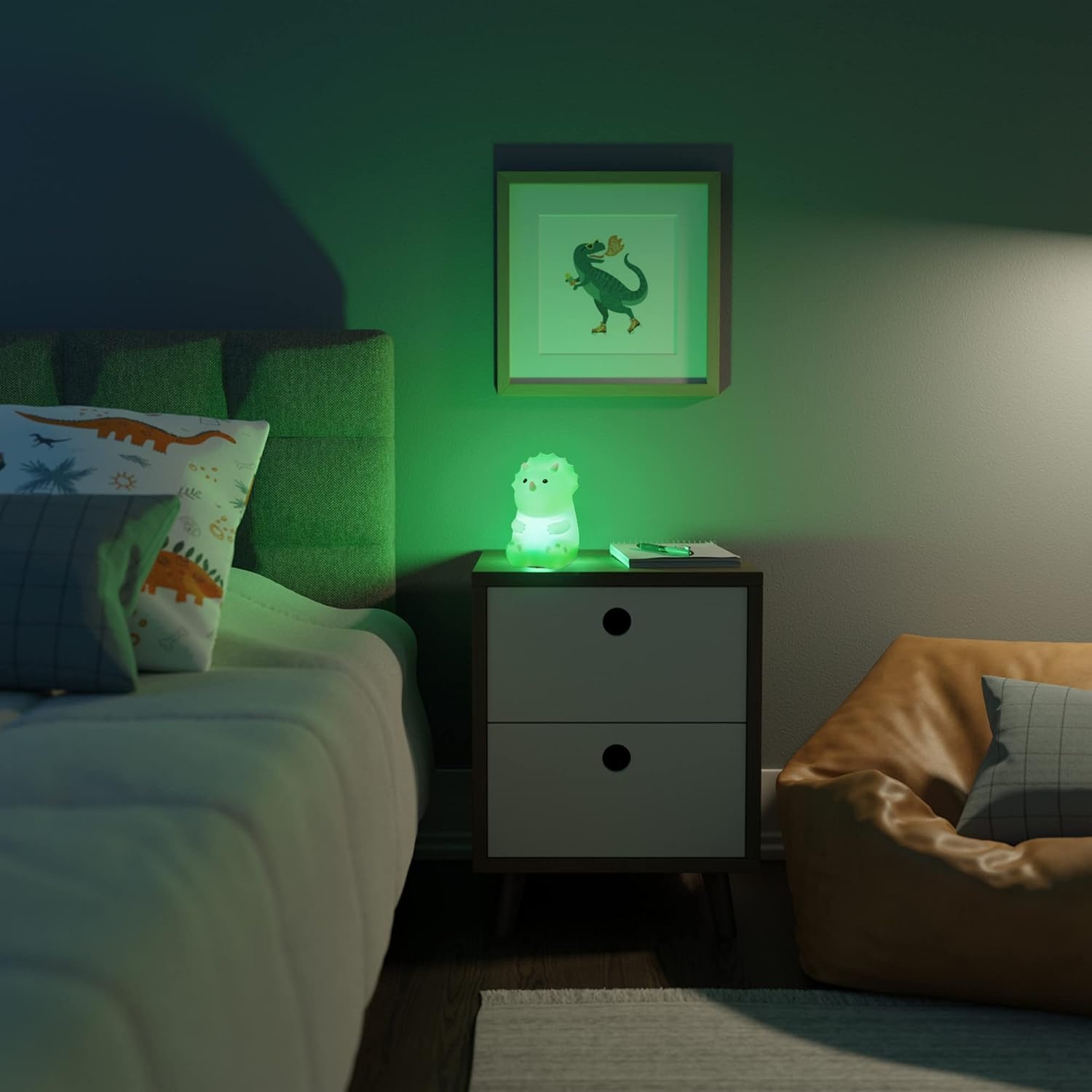 image:imageGlobe Electric 13849 Multicolor Changing LED Integrated Rechargeable Silicone Night Light Lion Tap Button Switch White Modern Lighting for Bedroom Nursery Playroom NightstandTerry Triceratops