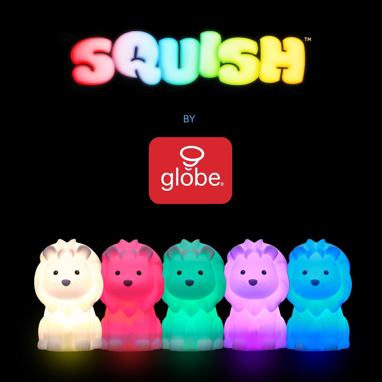 image:imageGlobe Electric 13849 Multicolor Changing LED Integrated Rechargeable Silicone Night Light Lion Tap Button Switch White Modern Lighting for Bedroom Nursery Playroom NightstandLeo Lion
