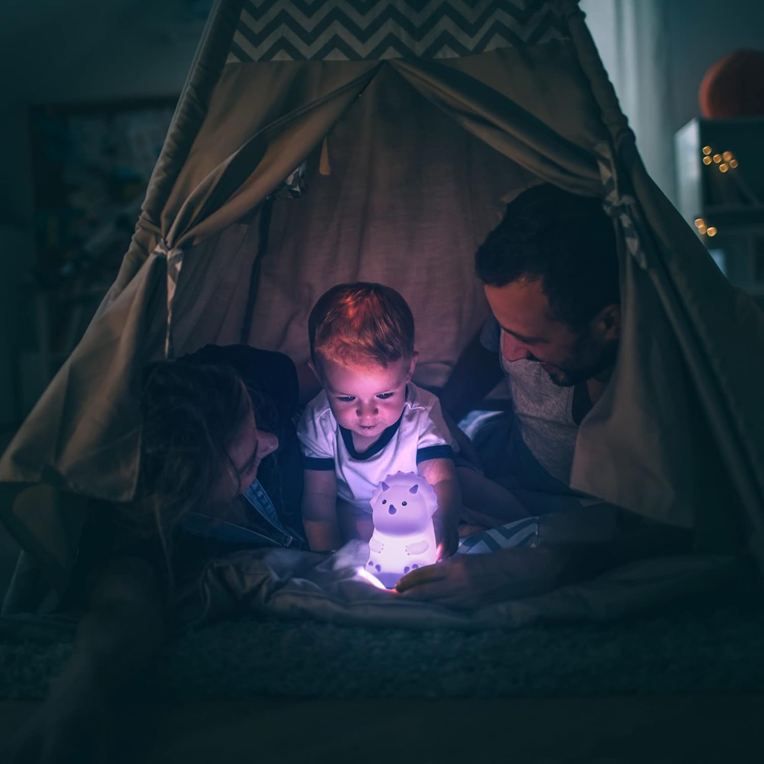 image:imageGlobe Electric 13849 Multicolor Changing LED Integrated Rechargeable Silicone Night Light Lion Tap Button Switch White Modern Lighting for Bedroom Nursery Playroom NightstandTerry Triceratops