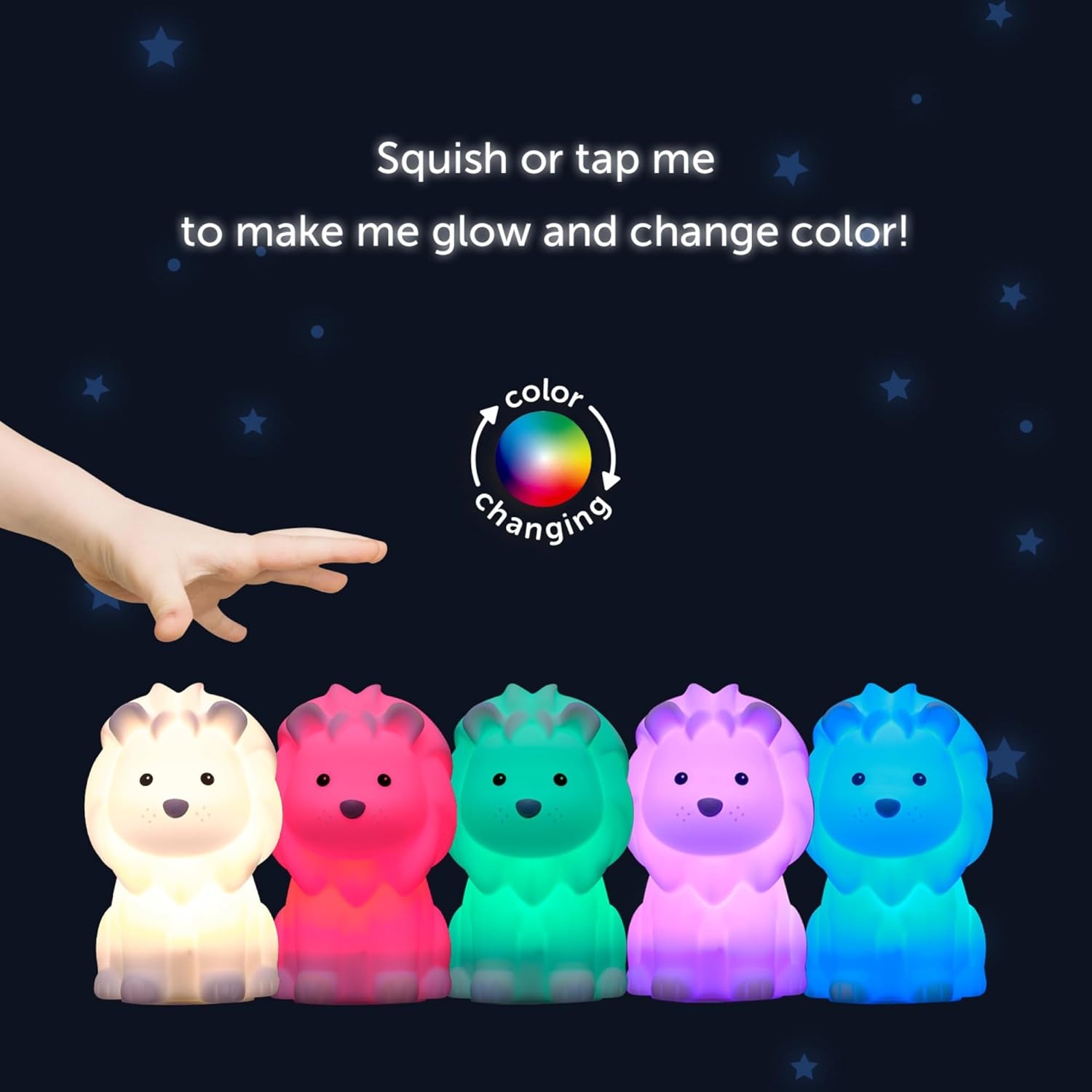 image:imageGlobe Electric 13849 Multicolor Changing LED Integrated Rechargeable Silicone Night Light Lion Tap Button Switch White Modern Lighting for Bedroom Nursery Playroom NightstandLeo Lion