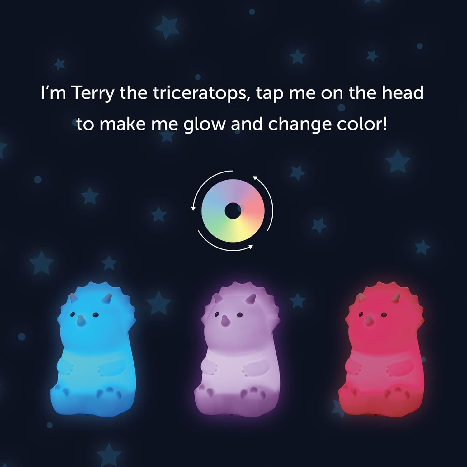 image:imageGlobe Electric 13849 Multicolor Changing LED Integrated Rechargeable Silicone Night Light Lion Tap Button Switch White Modern Lighting for Bedroom Nursery Playroom NightstandTerry Triceratops