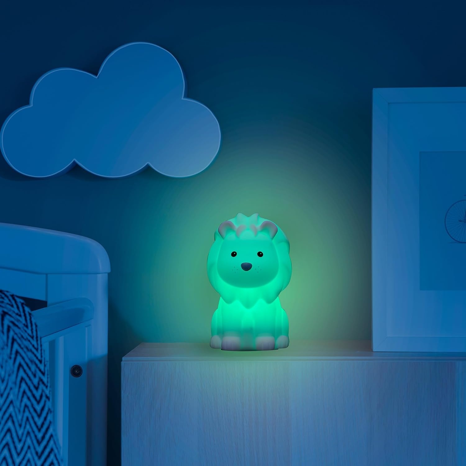 image:imageGlobe Electric 13849 Multicolor Changing LED Integrated Rechargeable Silicone Night Light Lion Tap Button Switch White Modern Lighting for Bedroom Nursery Playroom NightstandLeo Lion