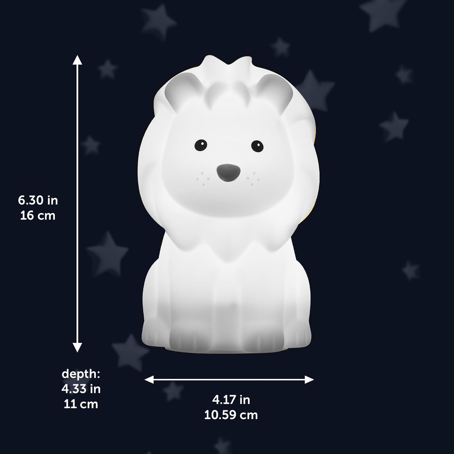 image:imageGlobe Electric 13849 Multicolor Changing LED Integrated Rechargeable Silicone Night Light Lion Tap Button Switch White Modern Lighting for Bedroom Nursery Playroom NightstandLeo Lion