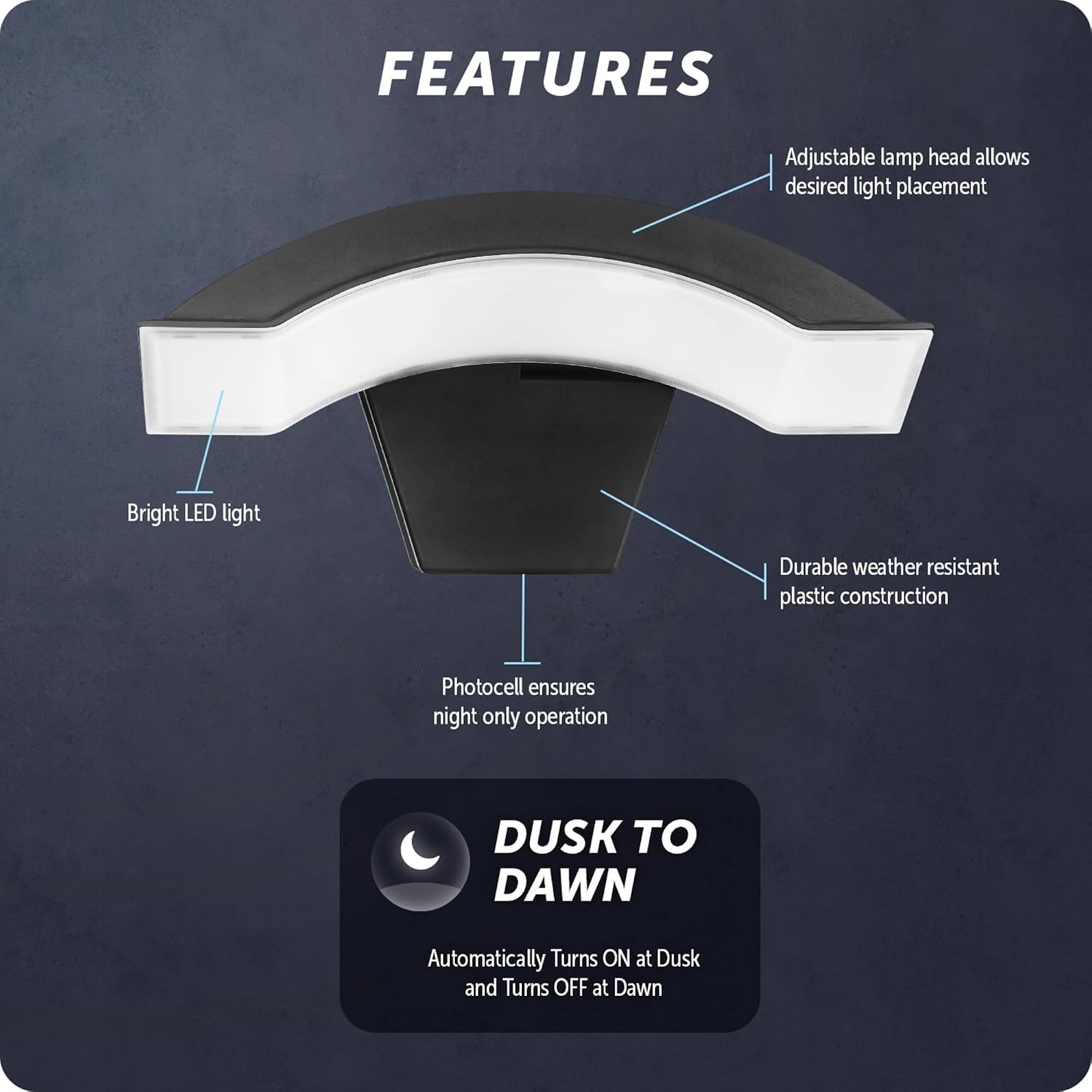 image:imageGlobe Electric 17000190 14W Curved Head Black 1200 Lumens Hardwired Automatic Dusk to Dawn Outdoor Integrated LED Flood Light Security Light Spotlight Outside House LightsBlack 1200 LM