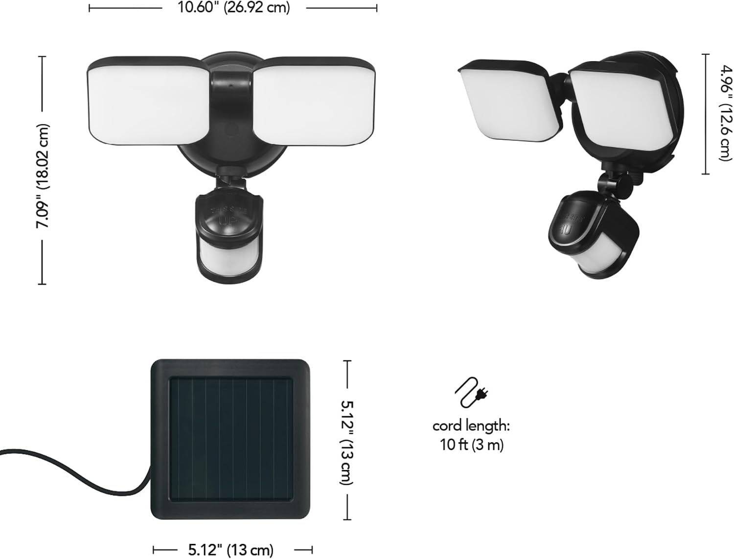 image:imageGlobe Electric 17000211 19W LED Integrated Solar Powered Motion Activated Flood Light 180Degree Motion Detection Black Finish 1100 Lumens Solar Panel with 10ft Cord Outdoor LightsBlack 1100 Lumen