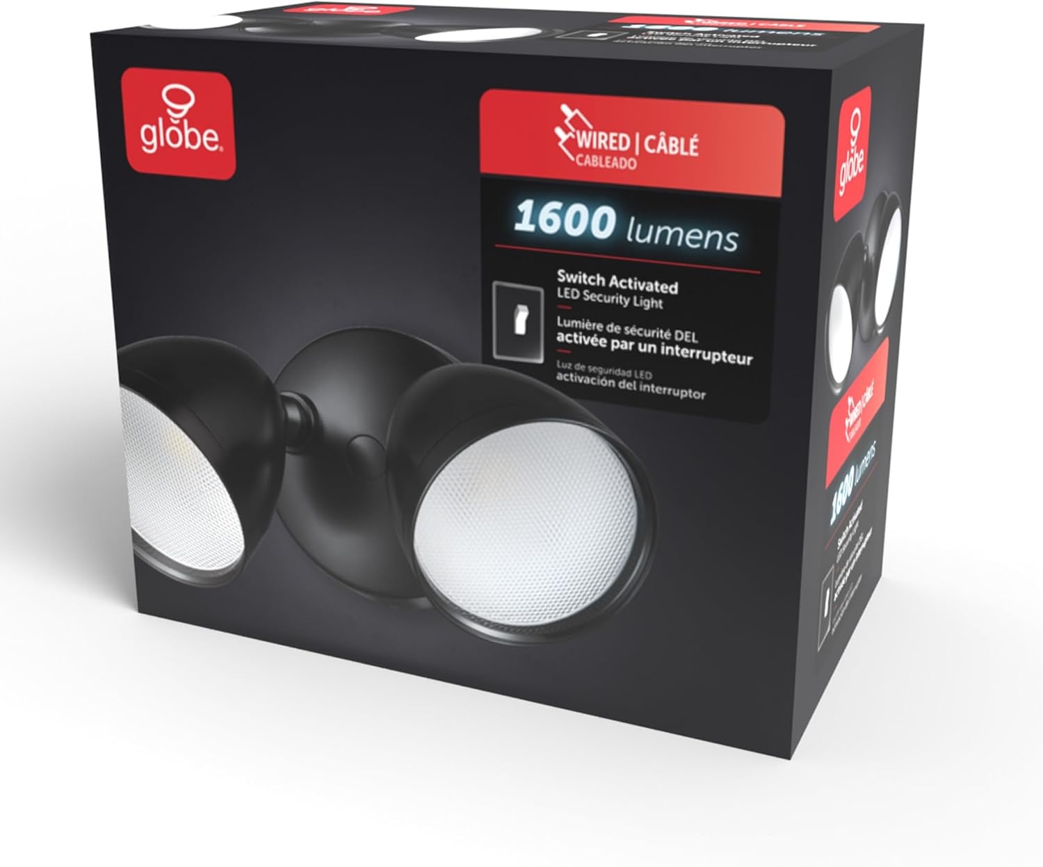 image:imageGlobe Electric 180Degree 22W Twin Head Black Hardwired Motion Activated Diecast Architectural Security Light Spotlight Outdoor Outside House LightsBlack 1600 LM