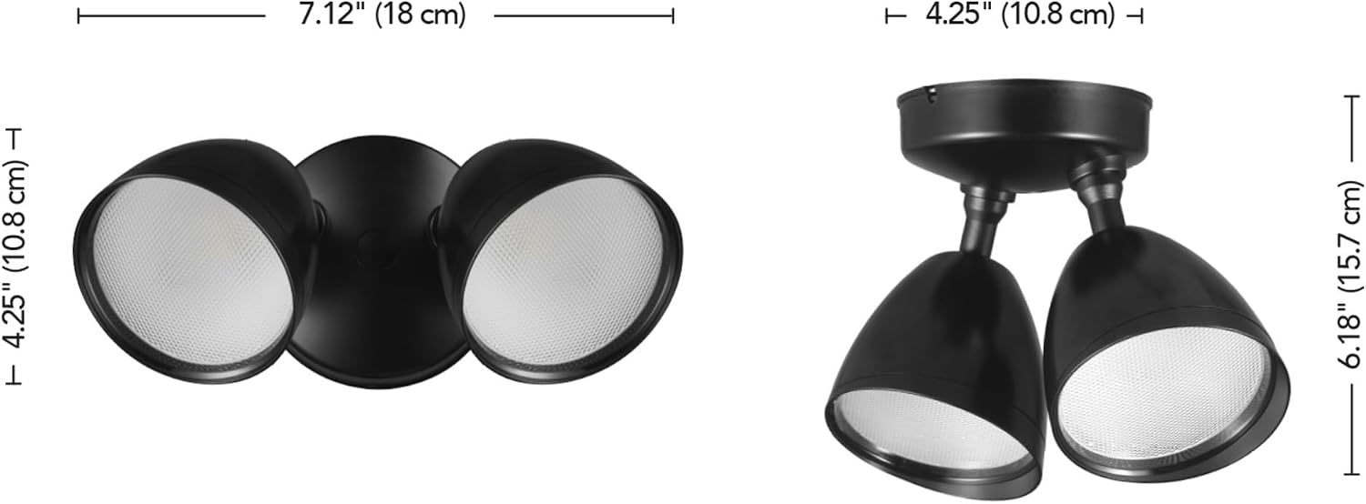 image:imageGlobe Electric 180Degree 22W Twin Head Black Hardwired Motion Activated Diecast Architectural Security Light Spotlight Outdoor Outside House LightsBlack 1600 LM