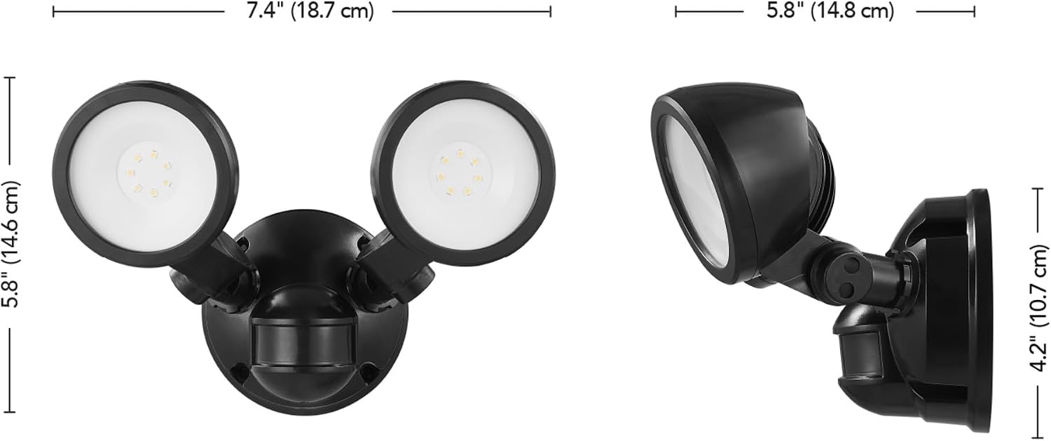 image:imageGlobe Electric 180Degree 22W Twin Head Black Hardwired Motion Activated Diecast Architectural Security Light Spotlight Outdoor Outside House LightsBlack 1000 LM