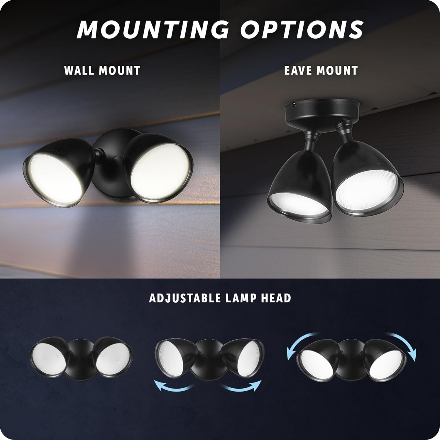 image:imageGlobe Electric 180Degree 22W Twin Head Black Hardwired Motion Activated Diecast Architectural Security Light Spotlight Outdoor Outside House LightsBlack 1600 LM