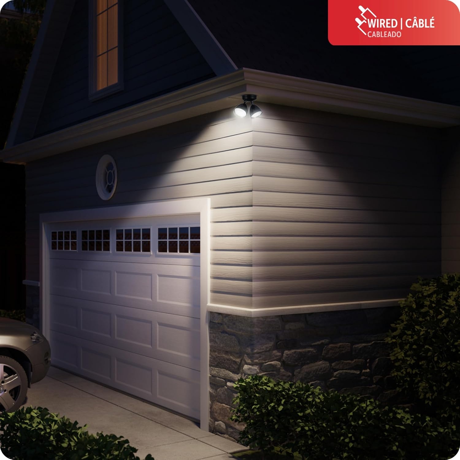 image:imageGlobe Electric 180Degree 22W Twin Head Black Hardwired Motion Activated Diecast Architectural Security Light Spotlight Outdoor Outside House LightsBlack 1600 LM