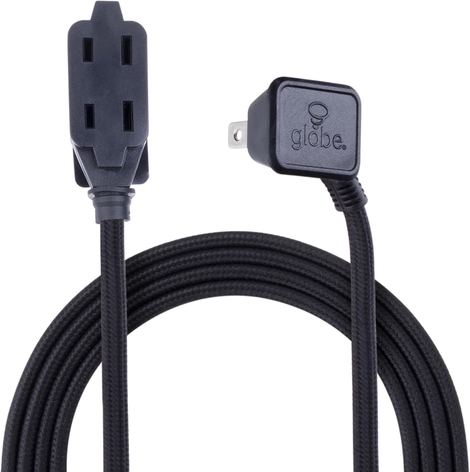 image:imageGlobe Electric 22810 9ft Fabric Extension Cord 3 Polarized Outlets Right Angle Plug 125 Volts Black Home and Office Decor Modern Electronic Accessories Indoor Flexible Power CableBlack