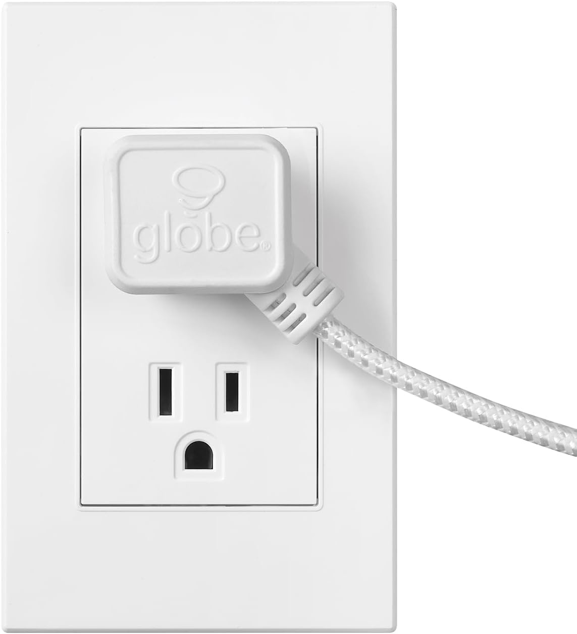 image:imageGlobe Electric 22810 9ft Fabric Extension Cord 3 Polarized Outlets Right Angle Plug 125 Volts Black Home and Office Decor Modern Electronic Accessories Indoor Flexible Power CableWhite Silver