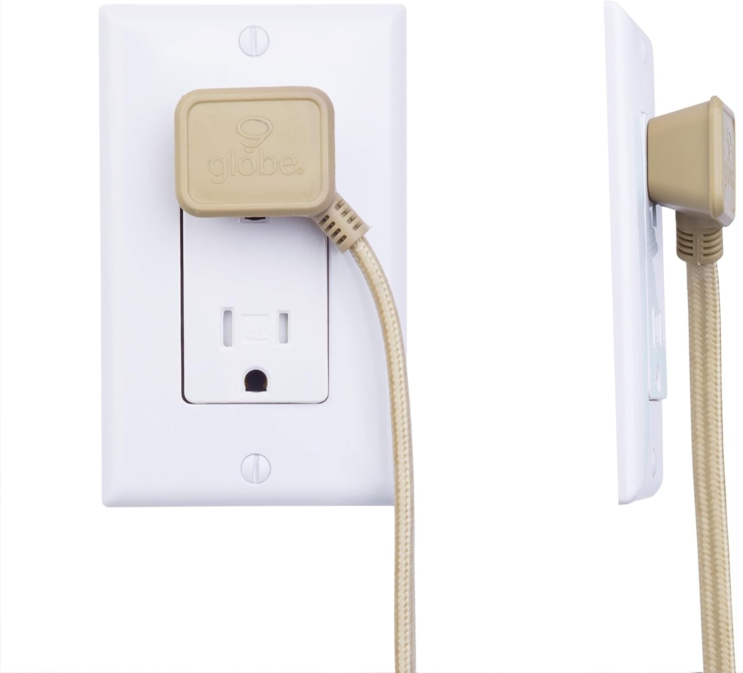 image:imageGlobe Electric 22810 9ft Fabric Extension Cord 3 Polarized Outlets Right Angle Plug 125 Volts Black Home and Office Decor Modern Electronic Accessories Indoor Flexible Power CableGold