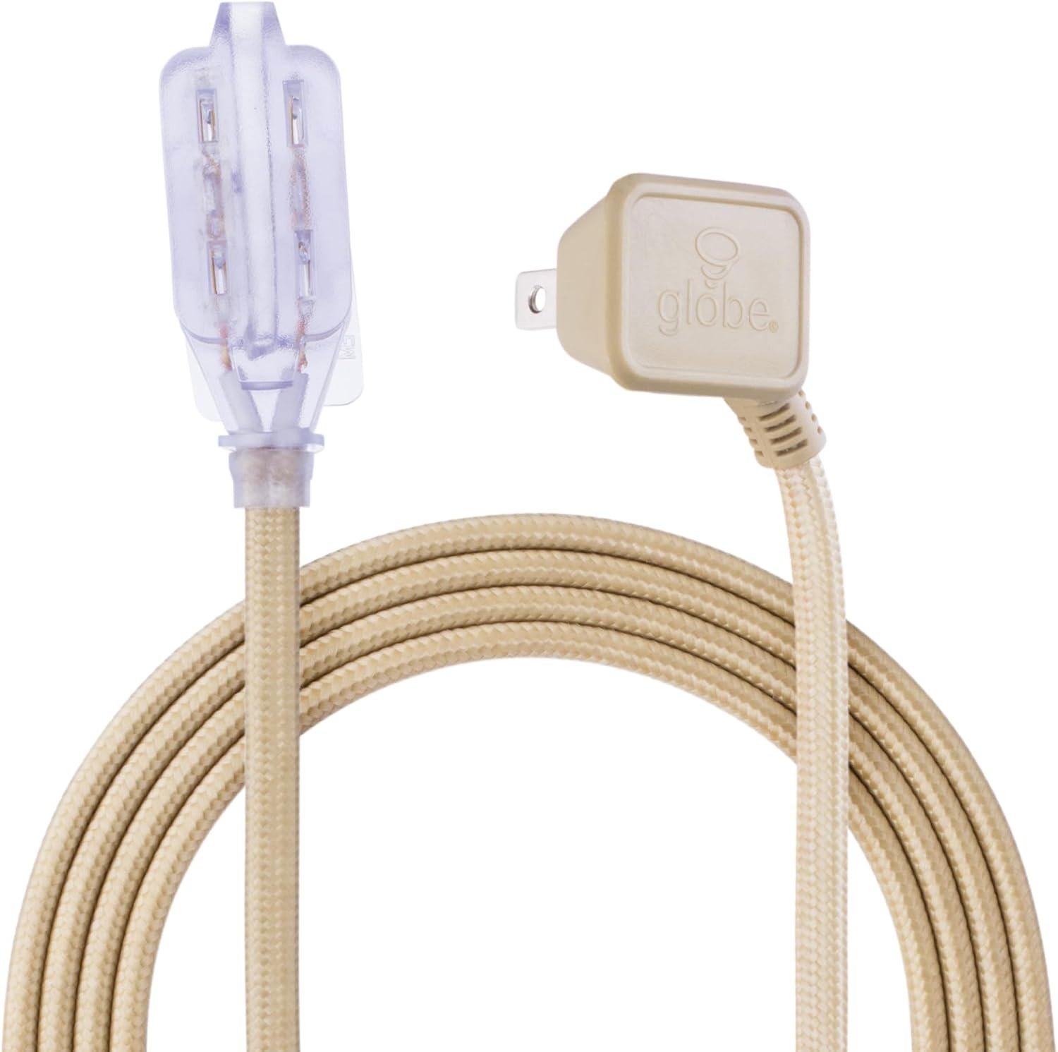 image:imageGlobe Electric 22810 9ft Fabric Extension Cord 3 Polarized Outlets Right Angle Plug 125 Volts Black Home and Office Decor Modern Electronic Accessories Indoor Flexible Power CableGold