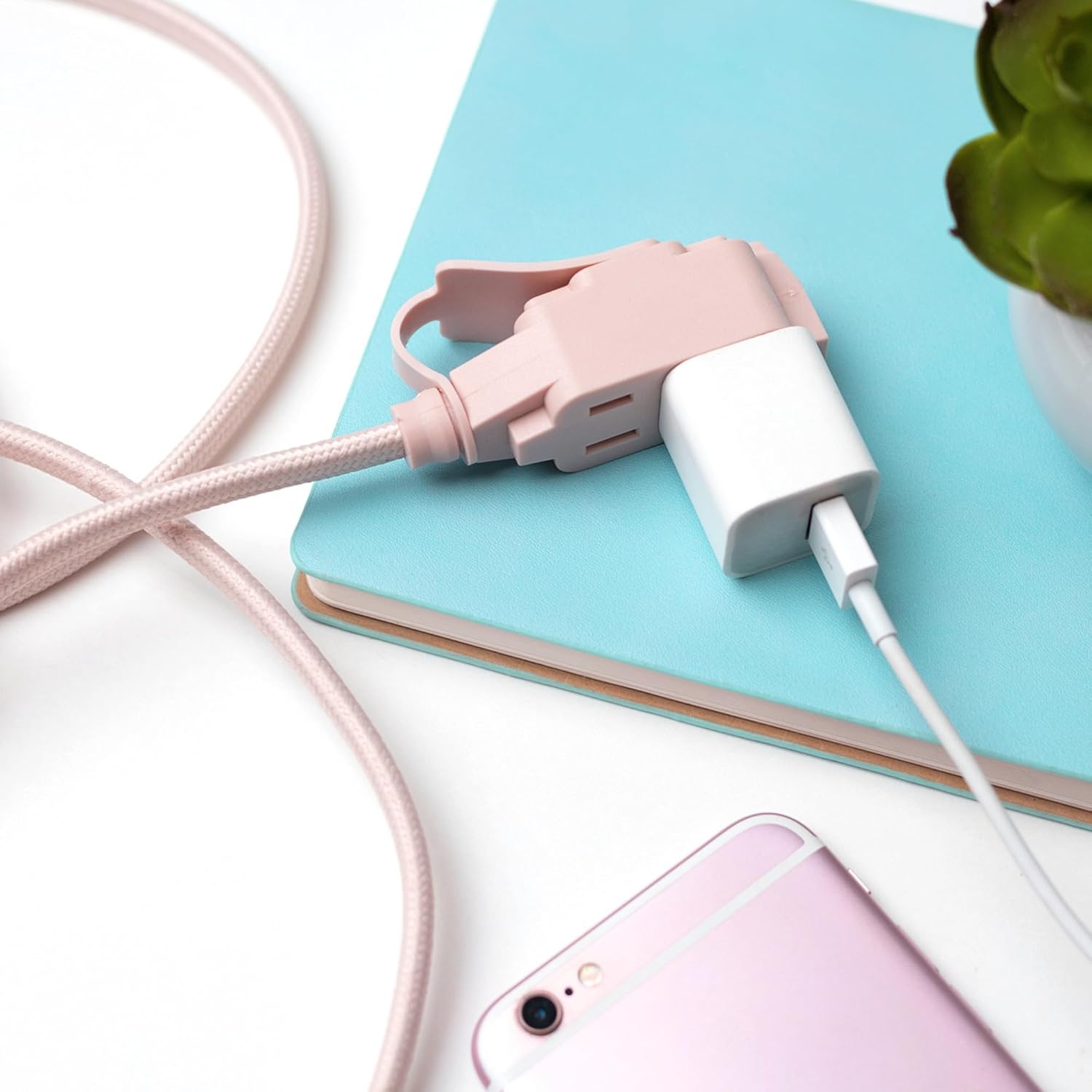 image:imageGlobe Electric 22810 9ft Fabric Extension Cord 3 Polarized Outlets Right Angle Plug 125 Volts Black Home and Office Decor Modern Electronic Accessories Indoor Flexible Power CablePale Pink