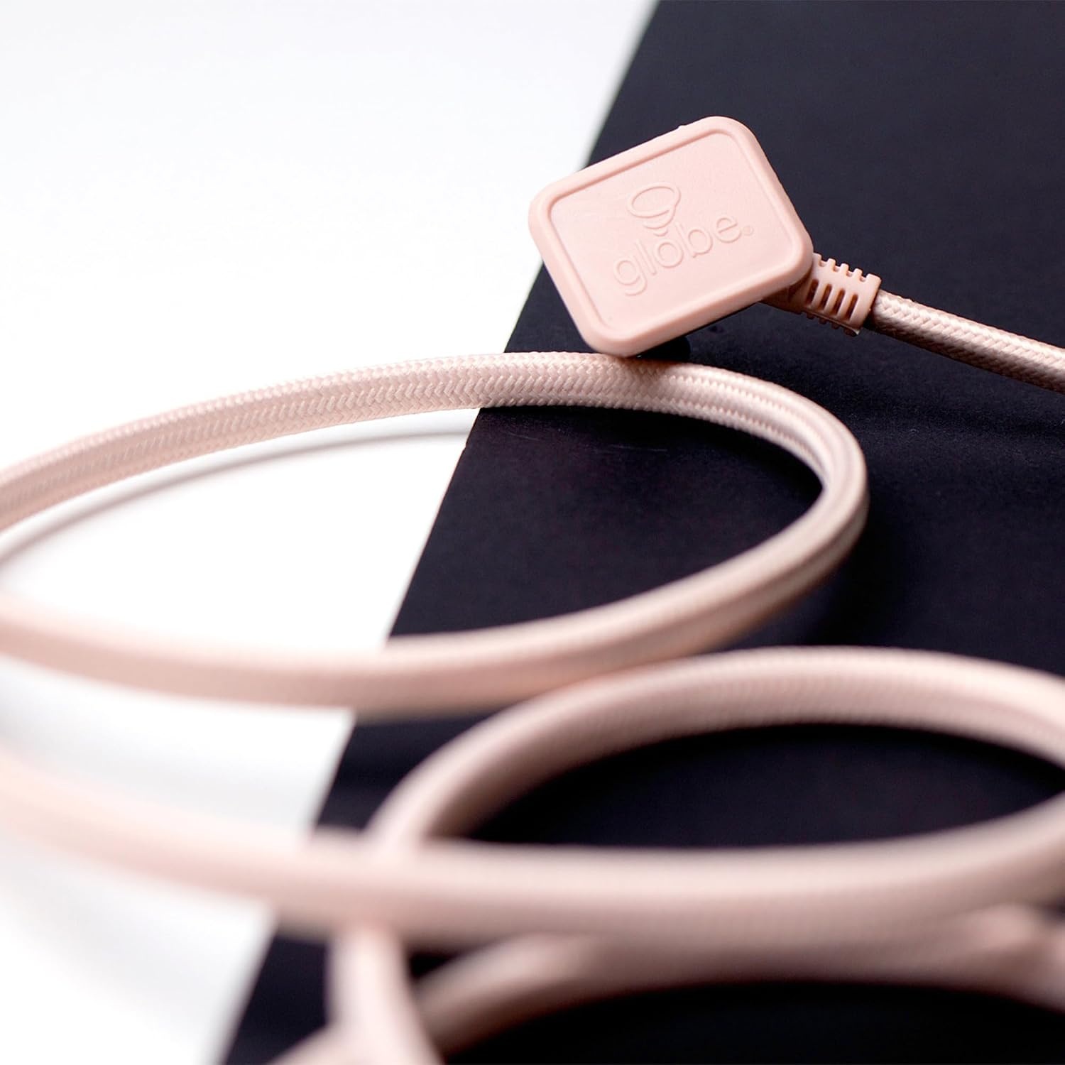 image:imageGlobe Electric 22810 9ft Fabric Extension Cord 3 Polarized Outlets Right Angle Plug 125 Volts Black Home and Office Decor Modern Electronic Accessories Indoor Flexible Power CablePale Pink