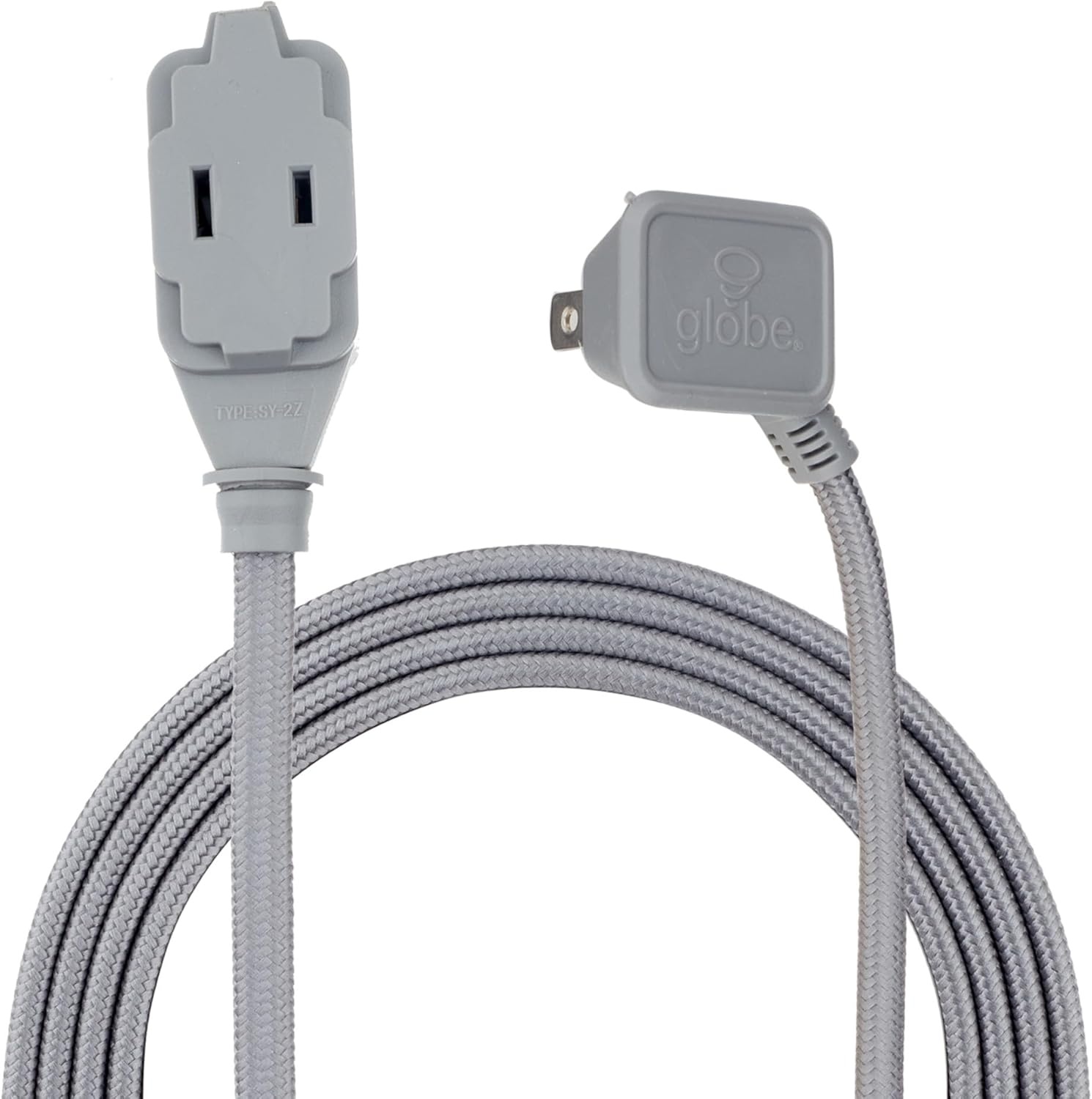 image:imageGlobe Electric 22810 9ft Fabric Extension Cord 3 Polarized Outlets Right Angle Plug 125 Volts Black Home and Office Decor Modern Electronic Accessories Indoor Flexible Power CableMetallic Gray