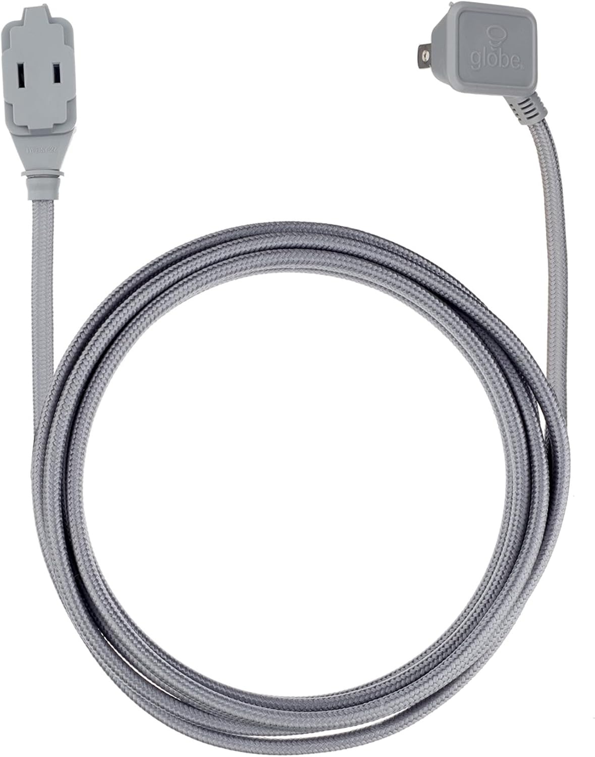 image:imageGlobe Electric 22810 9ft Fabric Extension Cord 3 Polarized Outlets Right Angle Plug 125 Volts Black Home and Office Decor Modern Electronic Accessories Indoor Flexible Power CableMetallic Gray