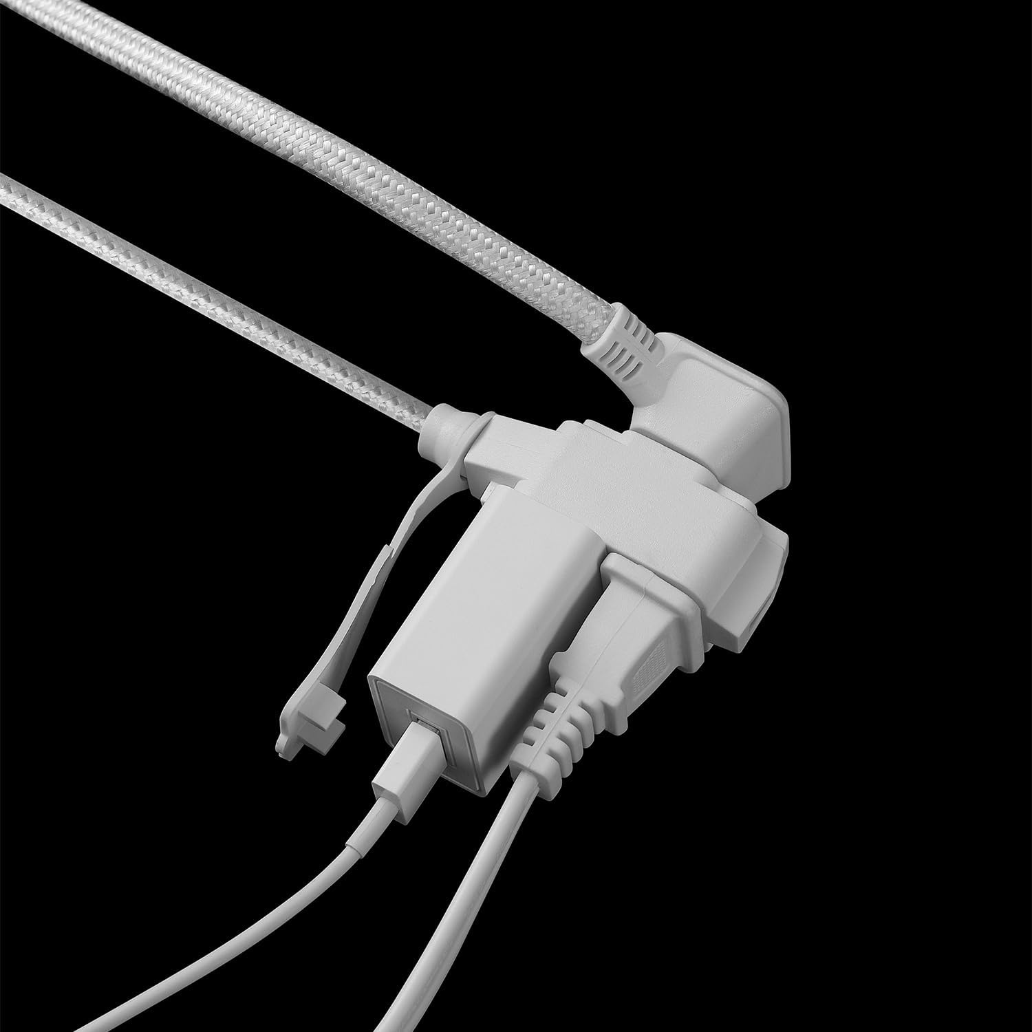 image:imageGlobe Electric 22810 9ft Fabric Extension Cord 3 Polarized Outlets Right Angle Plug 125 Volts Black Home and Office Decor Modern Electronic Accessories Indoor Flexible Power CableWhite Silver