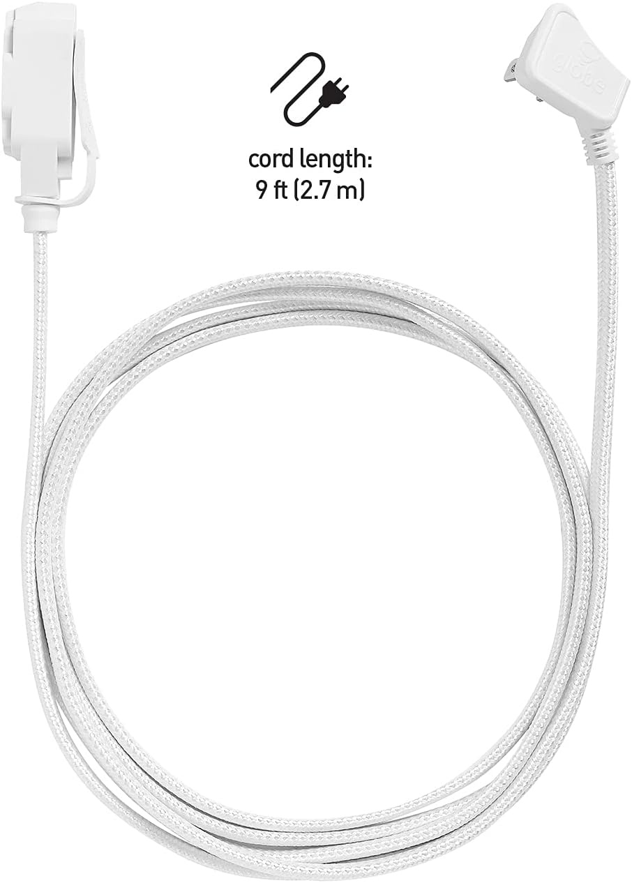 image:imageGlobe Electric 22810 9ft Fabric Extension Cord 3 Polarized Outlets Right Angle Plug 125 Volts Black Home and Office Decor Modern Electronic Accessories Indoor Flexible Power CableWhite Silver