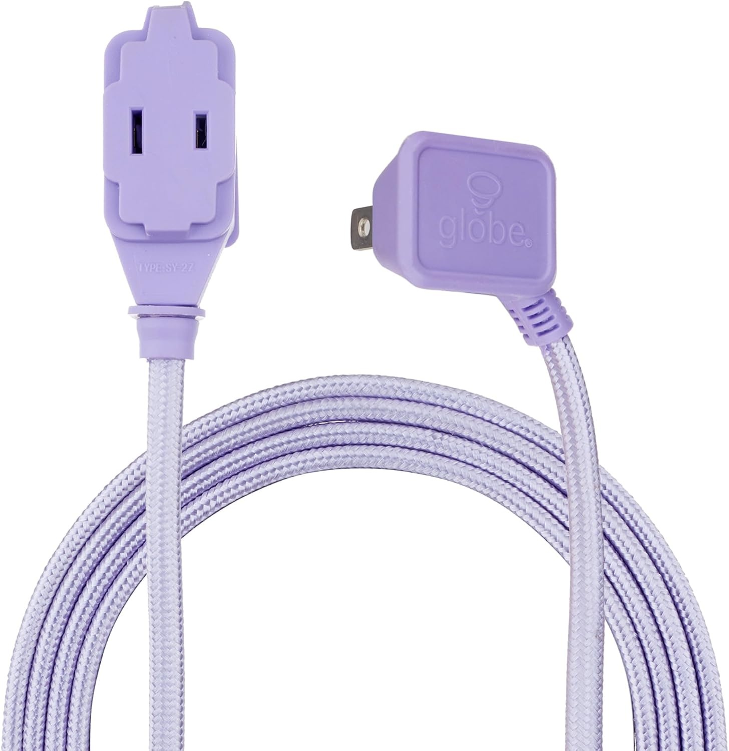 image:imageGlobe Electric 22892 Designer Series 9ft Fabric Extension Cord 3 Polarized Outlets Right Angle Plug 125 Volts Metallic Purple