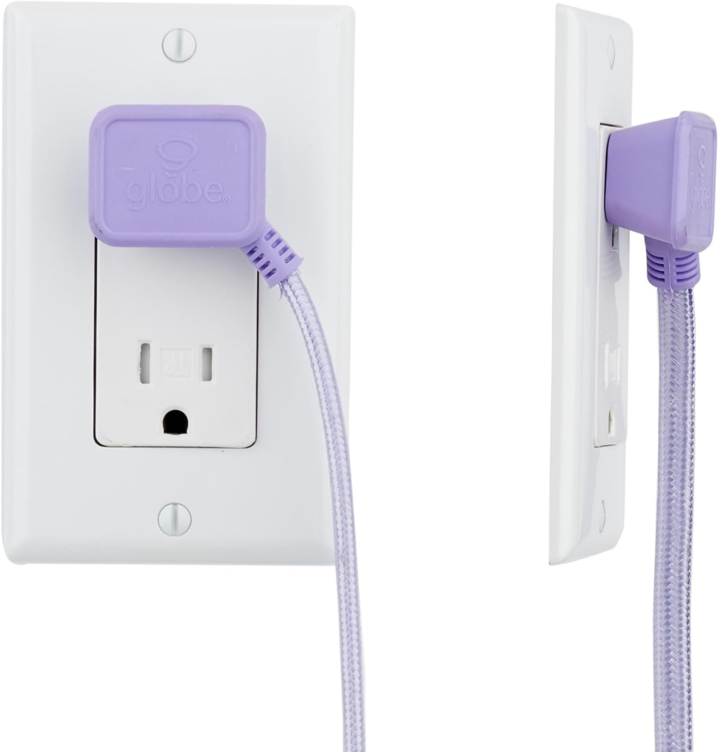 image:imageGlobe Electric 22892 Designer Series 9ft Fabric Extension Cord 3 Polarized Outlets Right Angle Plug 125 Volts Metallic Purple
