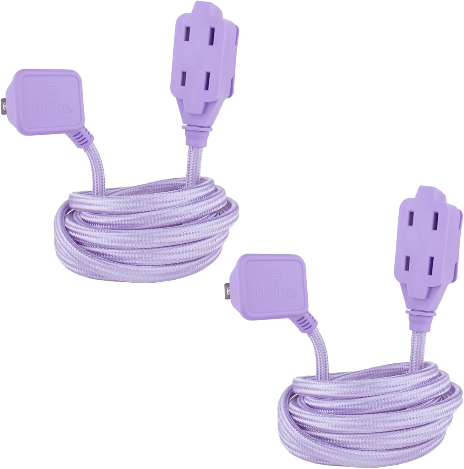image:imageGlobe Electric 22892 Designer Series 9ft Fabric Extension Cord 3 Polarized Outlets Right Angle Plug 125 Volts Metallic Purple
