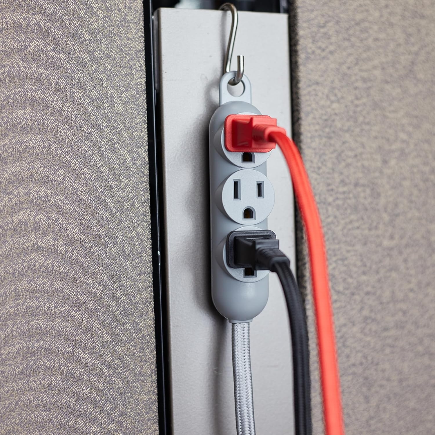 image:imageGlobe Electric 22971 Designer Series 12ft Fabric Extension Cord 3 Grounded Outlets Right Angle Plug 125Volts Integrated Hanging Hook Metallic Gray FinishMetallic Gray