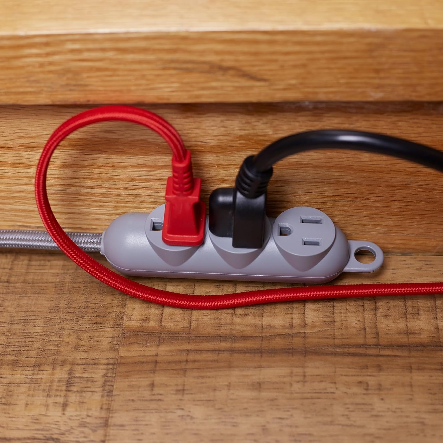 image:imageGlobe Electric 22971 Designer Series 12ft Fabric Extension Cord 3 Grounded Outlets Right Angle Plug 125Volts Integrated Hanging Hook Metallic Gray FinishMetallic Gray
