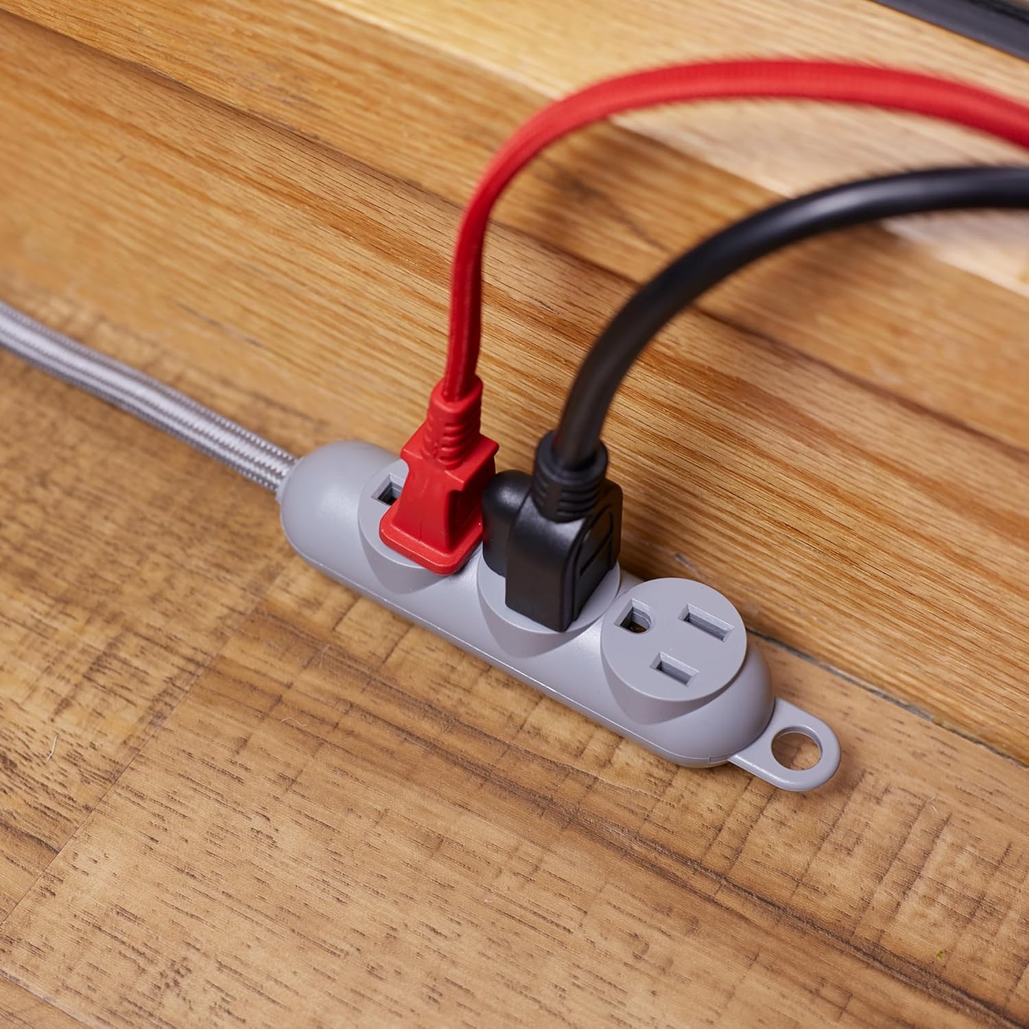 image:imageGlobe Electric 22971 Designer Series 12ft Fabric Extension Cord 3 Grounded Outlets Right Angle Plug 125Volts Integrated Hanging Hook Metallic Gray FinishMetallic Gray
