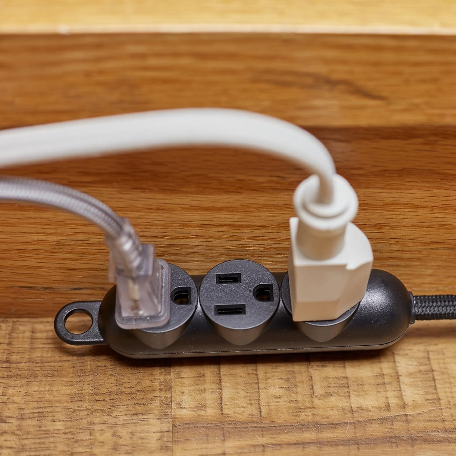 image:imageGlobe Electric 22971 Designer Series 12ft Fabric Extension Cord 3 Grounded Outlets Right Angle Plug 125Volts Integrated Hanging Hook Metallic Gray FinishBlack