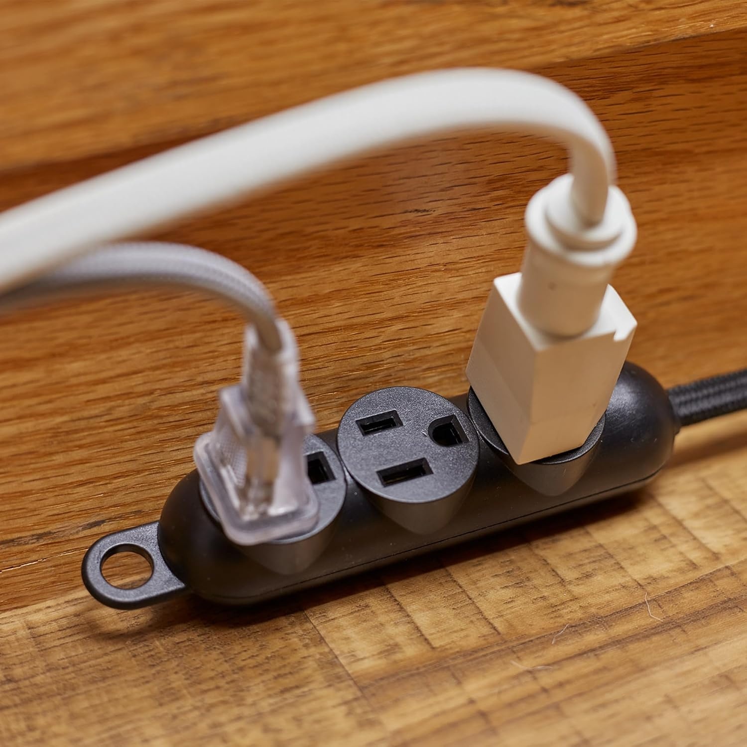 image:imageGlobe Electric 22971 Designer Series 12ft Fabric Extension Cord 3 Grounded Outlets Right Angle Plug 125Volts Integrated Hanging Hook Metallic Gray FinishBlack