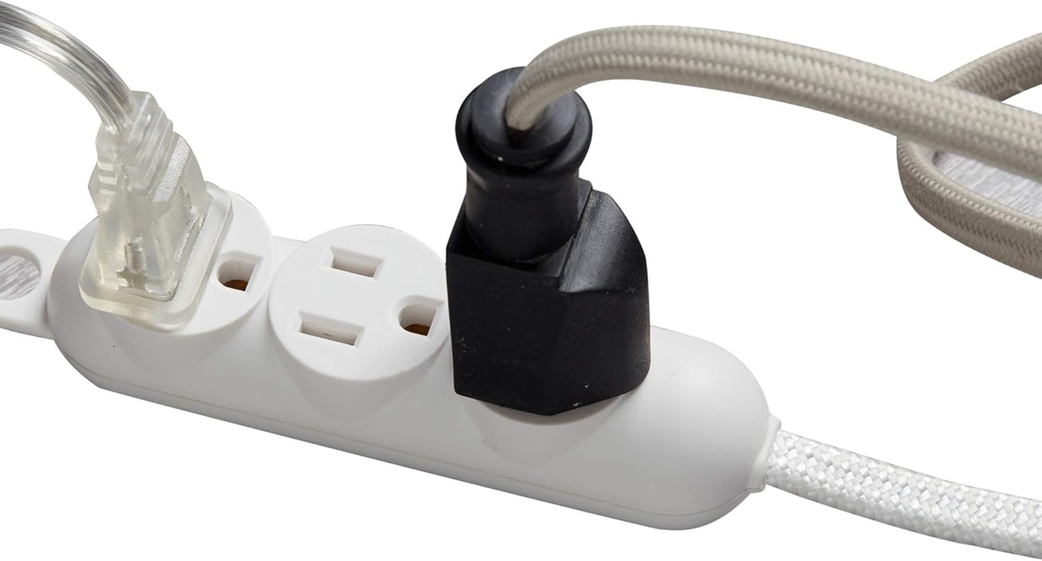 image:imageGlobe Electric 22986 12ft Fabric Extension Cord 3 Grounded Outlets Right Angle Plug Integrated Hanging Hook White Home Decor Modern Electronic Accessories Indoor Power CablePack of 1