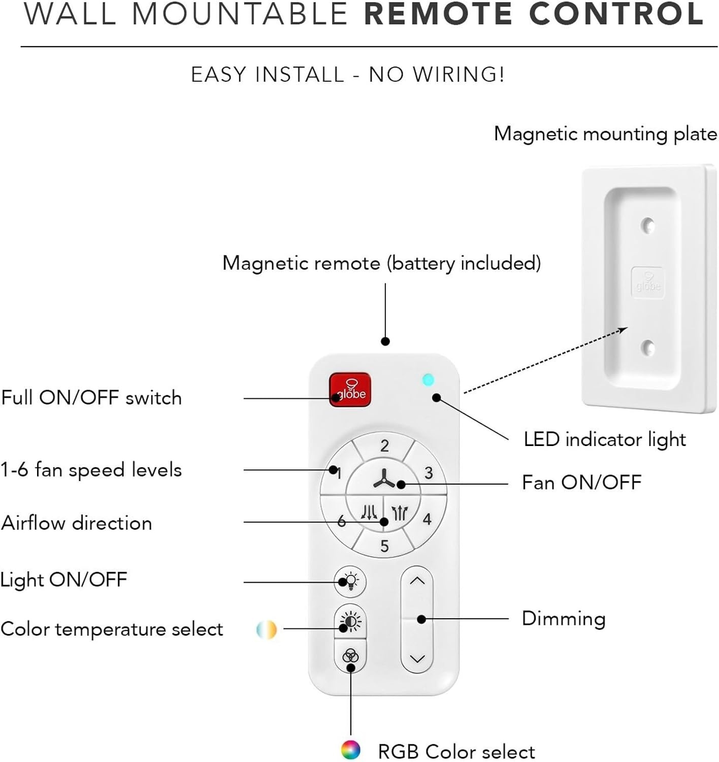 image:imageGlobe Electric 37000023 52 2Light Ceiling Fan with Glass Shade Remote Control WhisperQuiet DC Motor 6 Speeds Matte Black IndoorOutdoorBlack Aeron
