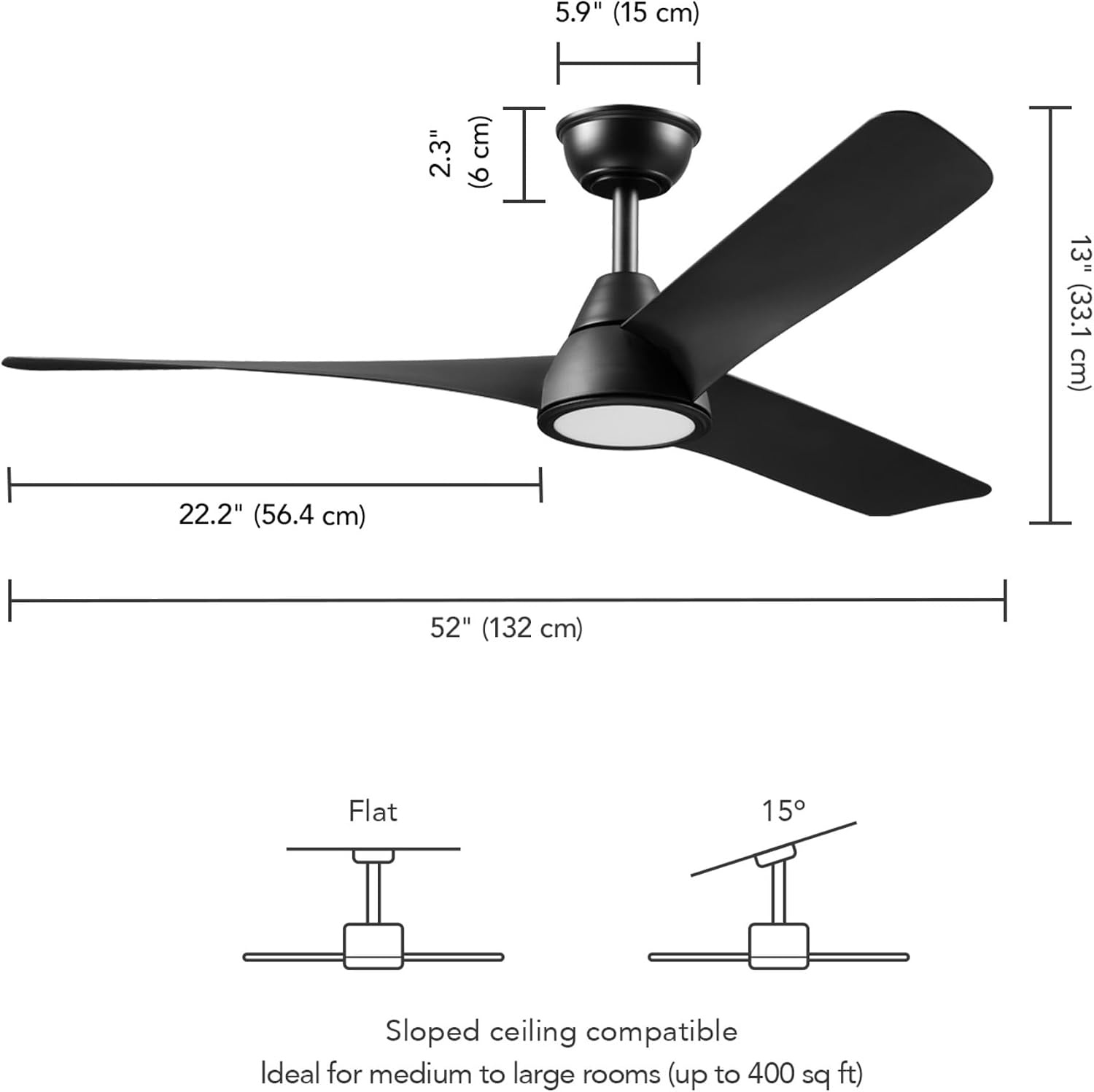 image:imageGlobe Electric 37000023 52 2Light Ceiling Fan with Glass Shade Remote Control WhisperQuiet DC Motor 6 Speeds Matte Black IndoorOutdoorBlack Aeron