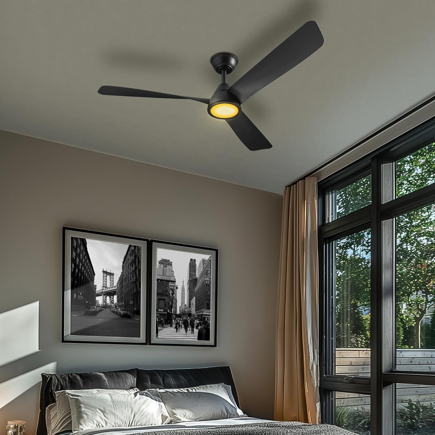 image:imageGlobe Electric 37000023 52 2Light Ceiling Fan with Glass Shade Remote Control WhisperQuiet DC Motor 6 Speeds Matte Black IndoorOutdoorBlack Aeron