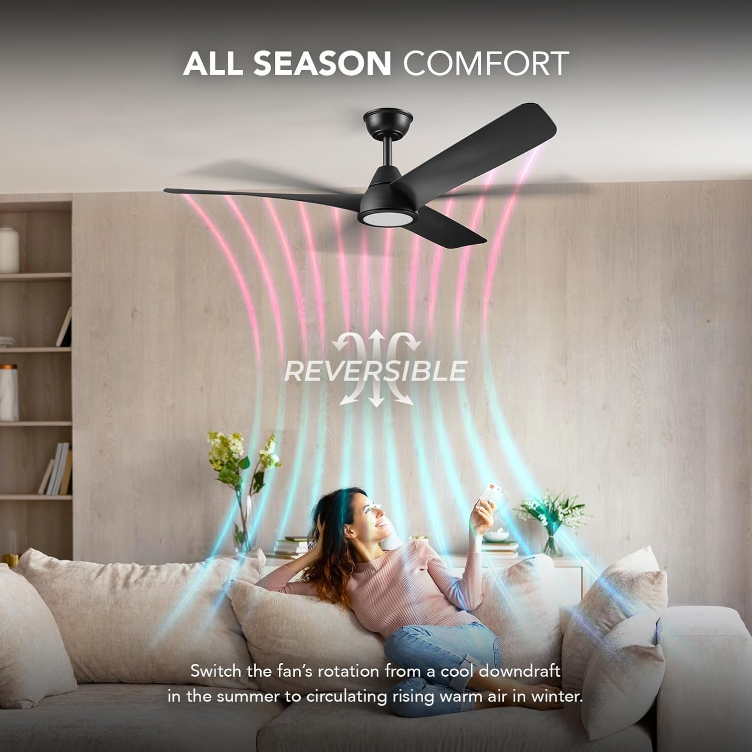 image:imageGlobe Electric 37000023 52 2Light Ceiling Fan with Glass Shade Remote Control WhisperQuiet DC Motor 6 Speeds Matte Black IndoorOutdoorBlack Aeron