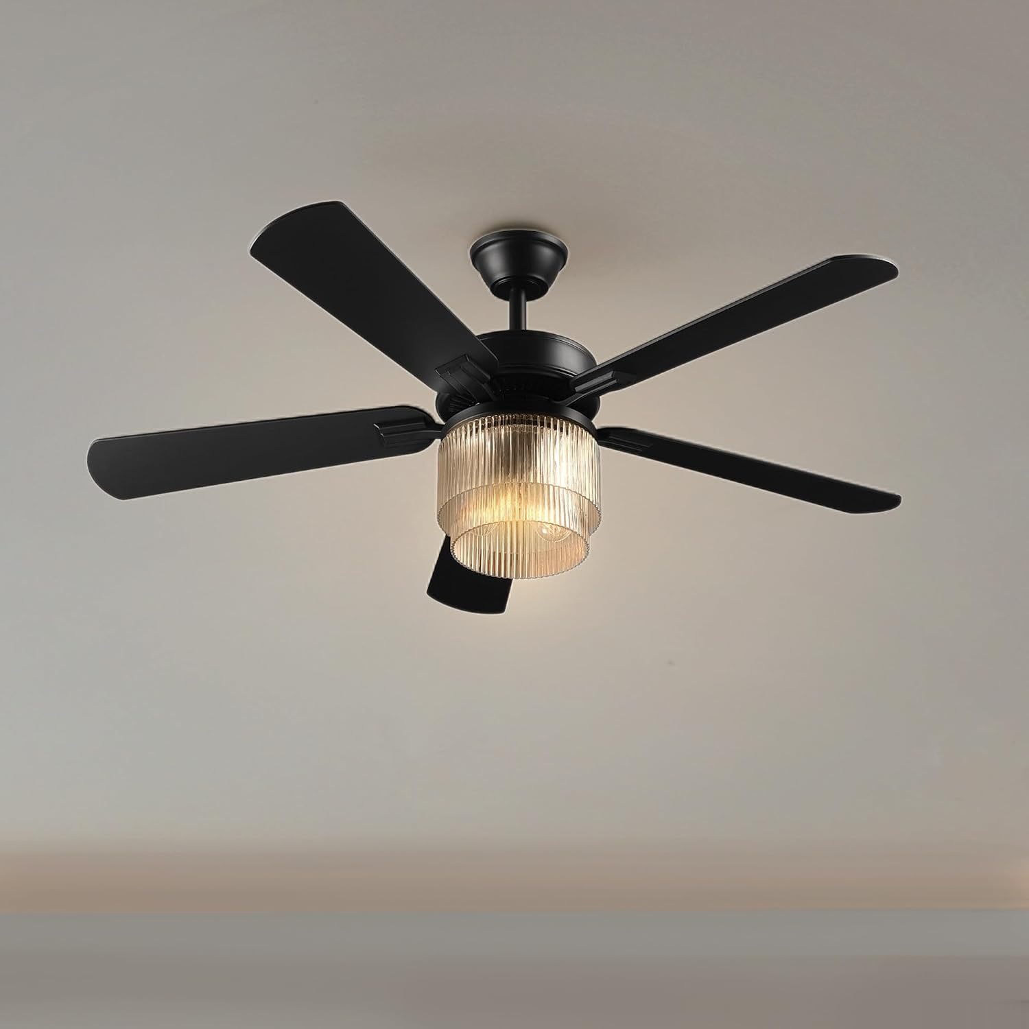 image:imageGlobe Electric 37000023 52 2Light Ceiling Fan with Glass Shade Remote Control WhisperQuiet DC Motor 6 Speeds Matte Black IndoorOutdoorBlack Harmony