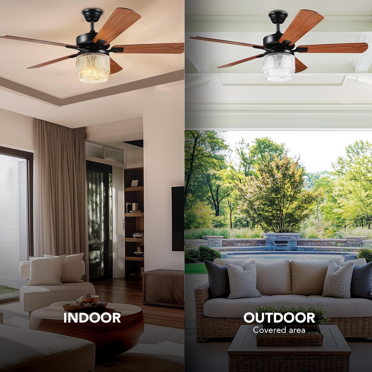 image:imageGlobe Electric 37000023 52 2Light Ceiling Fan with Glass Shade Remote Control WhisperQuiet DC Motor 6 Speeds Matte Black IndoorOutdoorBlack Harmony